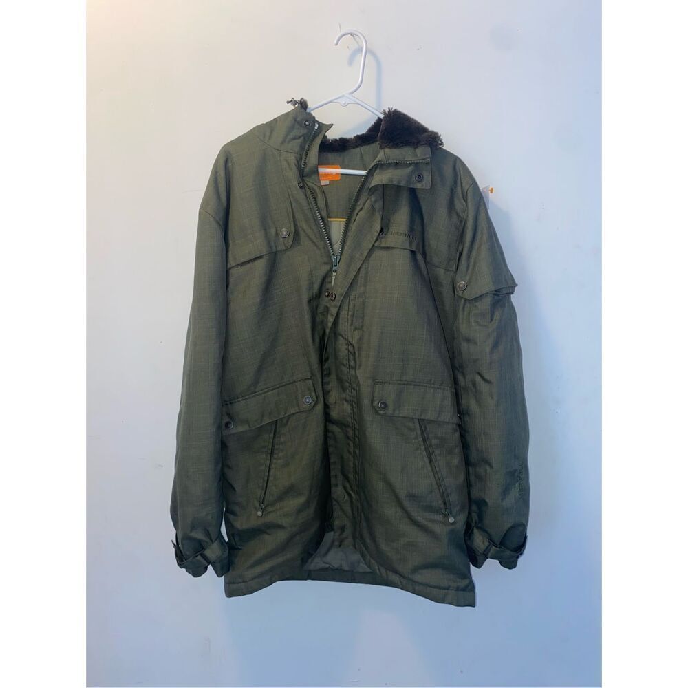 Merrell Womens Green Full Zip Faux Fur Hooded Jacket Size Large